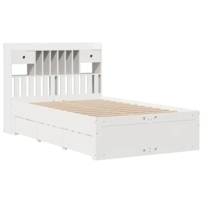 Afbeelding van vidaXL Bed met boekenkast zonder matras grenenhout wit 135x190 cm