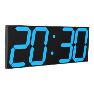 Afbeelding van CHKOSDA Digitale led klok, grote wandklok met 18 inch display, countdown klok 8 instelbare helderheidsniveaus, 16 alarminstellingen, 12/24 uursweergave, temperatuur en kalenderweergave, blauw