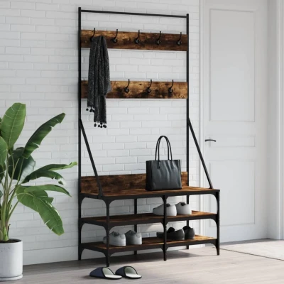 Afbeelding van Kledingrek met schoenenrek 100x40x184 cm gerookt eikenkleurig