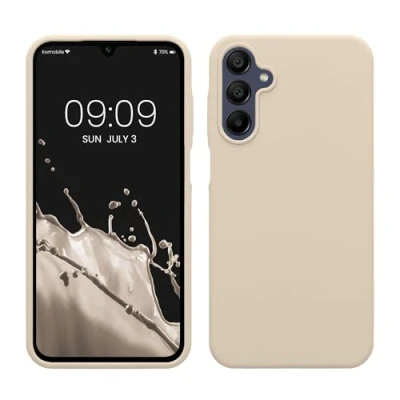 Afbeelding van kwmobile telefoonhoesje geschikt voor Samsung Galaxy A15 5G Hoesje met siliconen coating Smartphone case in mat crème