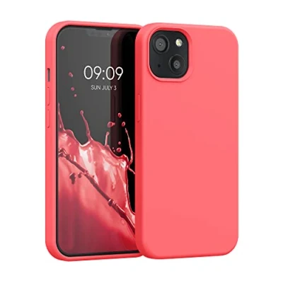 Afbeelding van kwmobile telefoonhoesje geschikt voor Apple iPhone 13 Hoesje met siliconen coating Smartphone case in levendig koraal
