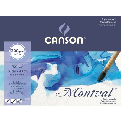 Afbeelding van Montval Aquarelpapier, Wit Met Fijne Korrel 300 G/m², Ft 36 X 48 Cm, Blok 12 Vellen Aquarelblok