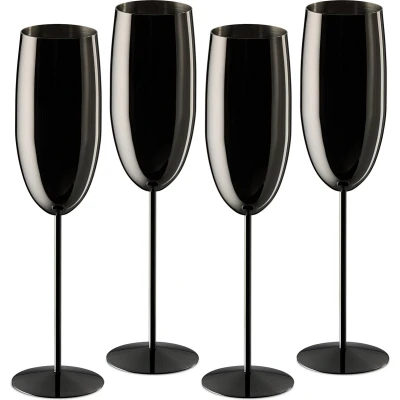 Afbeelding van Relaxdays champagneglazen rvs set van 4 onbreekbaar hebruikbare champagneflûtes zwart