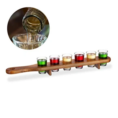 Afbeelding van Relaxdays shotglas set met plank serveerplank 6 glaasjes 4 cl shotglaasjes
