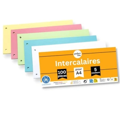 Afbeelding van perfect line 100 stuks papier scheidingsstroken gekleurd, tabbladen in 5 light kleuren, inlegvellen op kleur gesorteerd, kaarten met 160 g/m², voor scheiden van de DIN A4 mappen en dossiers