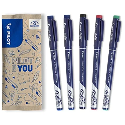 Afbeelding van PILOT Set van 5 FriXion Fineliner Erasable Fiber Tip Medium Verschillende kleuren 2 Blauw 1 Zwart Rood Groen