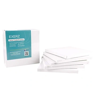 Afbeelding van Exerz 20x20cm ingelijst canvas 5pk 1.7cm voorgespannen artiest blanco vierkant/280GSM 100% katoen/drievoudig primed/zuurvrij/medium korrel/professionele acrylverf, olieverf