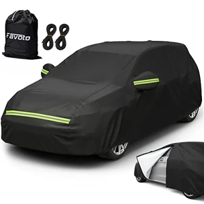 Afbeelding van Favoto autozeil voor buiten, waterdichte Oxford beschermhoes, zijopening van de cabine, voering ademend katoen, bescherming tegen uv, sneeuw en stof, hatchbacks, 435 x 180 160 cm, zwart