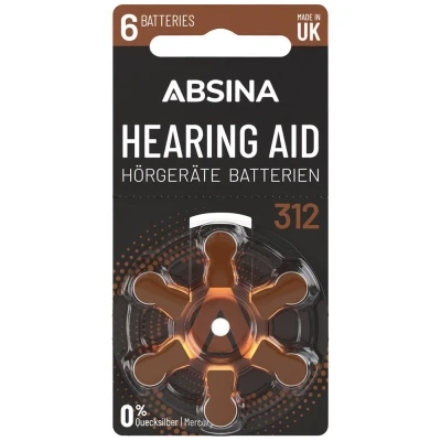 Afbeelding van Absina Batterij voor hoortoestel ZA312 1.4 V 6 stuk(s) Zink lucht PR41