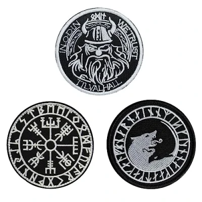 Afbeelding van Set van 3 Noorse Vikingrunen Kompas Compatibel met Klittenband Viking Pirates God Moral Patch voor rugzak Hondenpetten Collectie