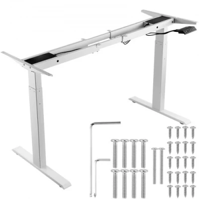 Image de VEVOR cadre de bureau debout double moteur, hauteur réglable 70 117 cm, pieds d&#039;ordinateur électrique, longueur 110 178 base poste travail pour la maison, uniquement, blanc