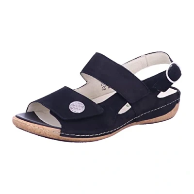 Afbeelding van Waldläufer Heliett dames sandaal 342002 191 217 Denver blauw, maat 37 41, verwisselbaar, nubuckleer, breedte H breed,, zwart.