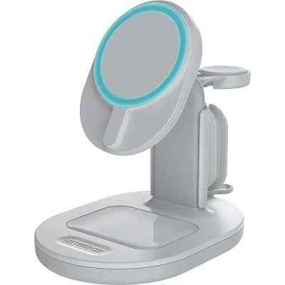 Image de OtterBox Support de chargement sans fil 3 en 1 7.5 Watt PD 2.0, 3.0 rêveur lucide (blanc) pour Apple AirPods with MagSafe Charging Case; Pro; iPhone 12, 13, 14