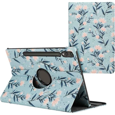 Afbeelding van iMoshion Tablet Hoes Geschikt voor Samsung Galaxy Tab S9 Plus 360 Draaibare Design Bookcase 2.0 Lichtblauw /Flowers