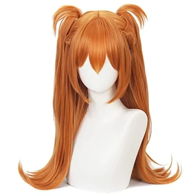 Afbeelding van HIROAKIYA Asuka Langley Pruik Orange Cosplay met Cap Clip Ponytails