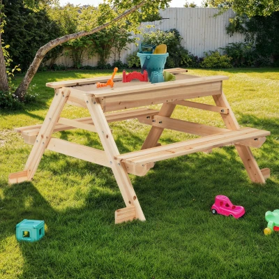 Afbeelding van FOODY houten picknicktafel voor kinderen met geïntegreerde zandbak