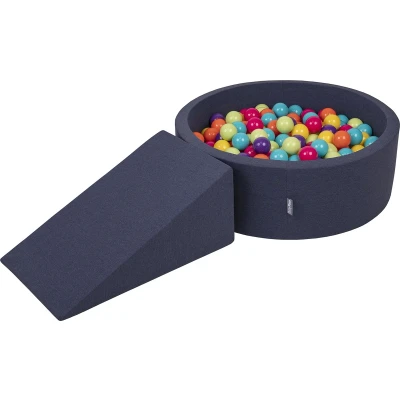 Afbeelding van KiddyMoon schuimspeelplaats met rond ballenbad (200 ballen) ballenbakken voor baby&#039;s speelbad hindernisbanen, made in the eu, donkerblauw:lichtgroen/geel/turquoise/oranje/roze/violet
