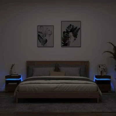 Afbeelding van Nachtkastjes met LED 2 st 40x39x48,5 cm bruineikenkleurig