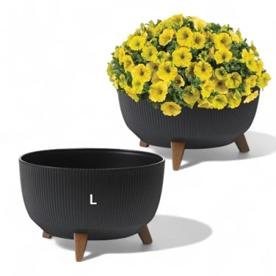 Afbeelding van MELTOM Bloempot met poten, kruidenpot, plantenbak, eco gerecycled (zwart, L 40 cm)