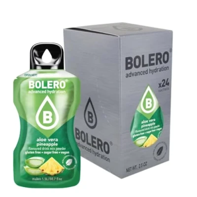 Afbeelding van Bolero Aloë Vera Dennenappel, 24 x 3 g, suikervrij sappoeder, gezoet met stevia en vitamine C, geschikt voor kinderen, diabetici, glutenvrij veganistisch, de smaak van