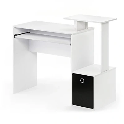 Afbeelding van Furinno Econ Multifunctioneel thuiskantoor computerbureau met legplank en inschuif, hout, wit/zwart, 40,01 x 86,61 cm
