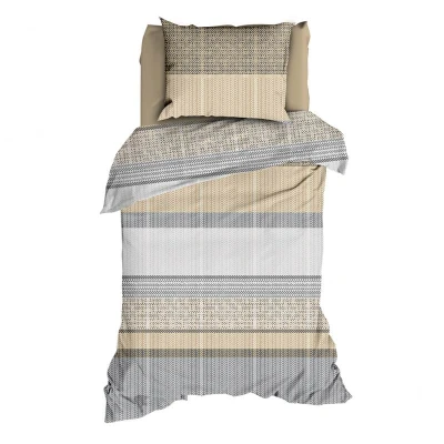 Afbeelding van Romanette Cortina Dekbedovertrek Eenpersoons 140x200/220 cm Beige/Grijs