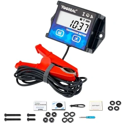 Afbeelding van YOOREAL Digitale toerenteller, urenteller, onderhoudsherinnering met clips, achtergrondverlichting, geïntegreerde batterij, waterdicht voor grasmaaiers, motorfietsen enz.