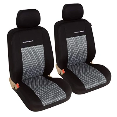 Afbeelding van eSituro Autostoelhoezen, paar voorstoelen, stoffen stoelhoezen, beschermers, compatibel met zij airbags, universele pasvorm, grijs/zwart