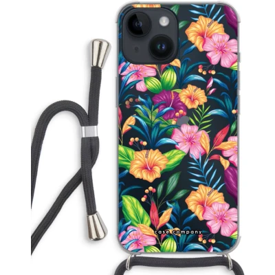 Afbeelding van Case Company® hoesje met Koord geschikt voor iPhone 14 Tropisch 2 Telefoonhoesje Zwart Extra Bescherming aan alle Kanten en Over de Schermrand