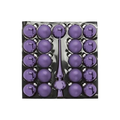 Afbeelding van HEITMANN DECO 21e set glazen ballen + katoenen spitze kerstversiering om op te hangen kerstballen blauw glitter