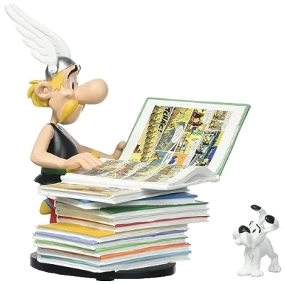 Afbeelding van Asterix en Idéfix met een stapel stripboeken 2e Editie Plastoy