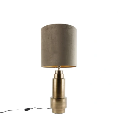 Afbeelding van QAZQA bruut Art Deco Tafellamp met kap 1 lichts H 92 cm Taupe Woonkamer Slaapkamer Keuken