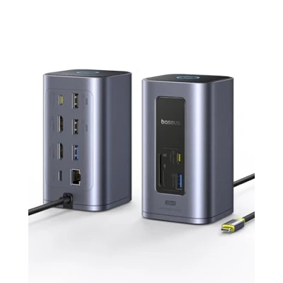 Afbeelding van Baseus Nomos Air 12 in 1 USB C dockingstation, 2 monitoren x HDMI 4K, 10 Gbps C/A, 100 W PD, Gigabit Ethernet, compatibel met Dell/HP/Lenovo/Asus/Acer laptop