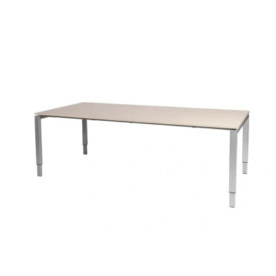 Afbeelding van Domino vergadertafel, hoogte instelbaar (62 85cm) met 220x100cm &#039;zwevend&#039; lindberg (licht) eiken 25mm blad en aluminium (RAL9006) N poot frame