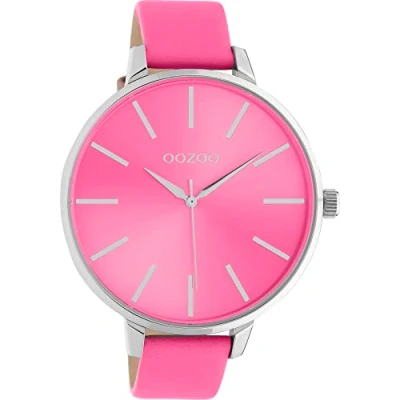 Afbeelding van OOZOO Timepieces Zilverkleurige horloge met zwarte leren band C10268