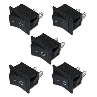 Afbeelding van Set van 5 hoogwaardige inbouw tuimelschakelaar 250V 220V 125V 10A 12V 2 polig zwart rechthoekig