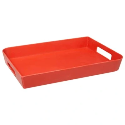 Afbeelding van Dienblad/serveerblad rechthoekig 35 x 25 cm koraalrood met handvaten Serveerbladen, dienbladen &amp; keukenbenodigdheden