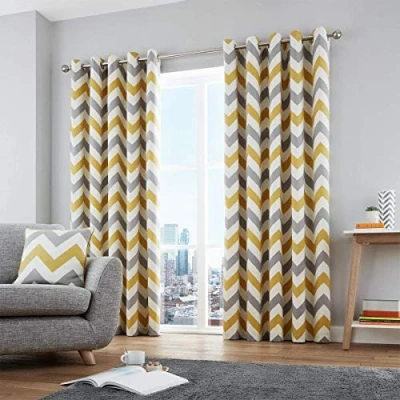 Afbeelding van Fusion Gordijnen met oogjes, 100% katoen, Chevron, Oker, Gordijnen: 66 inch breedte x 72 Drop (168 183 cm)