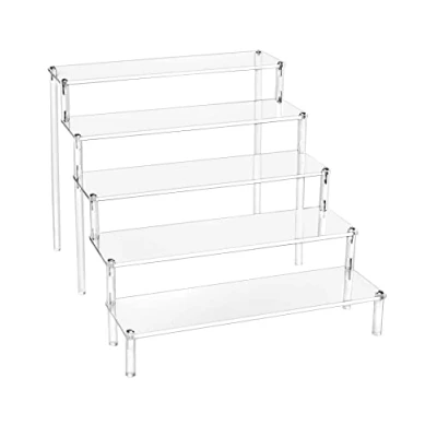 Afbeelding van QWORK® Acryldisplay met 5 niveaus, transparant acryl display voor figuren, sieraden, cupcakes, lippenstift, nagellak, specerijen, 30 x 32 25 cm