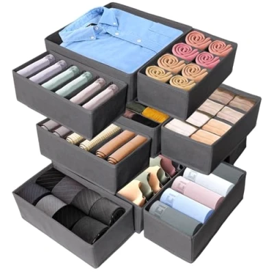 Afbeelding van SAMISO 12 stuks lade organizer, opbergsystemen voor kledingkast, opvouwbare opbergdoos van stof, grijs het opbergen kleding, T shirts, ondergoed
