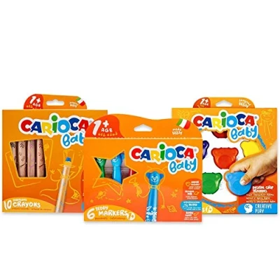 Afbeelding van CARIOCA Babyset, kleursjablonen voor kinderen met pluche markeringen, teddykleurpotloden en maxi potloden vanaf 1 jaar, 22 stuks