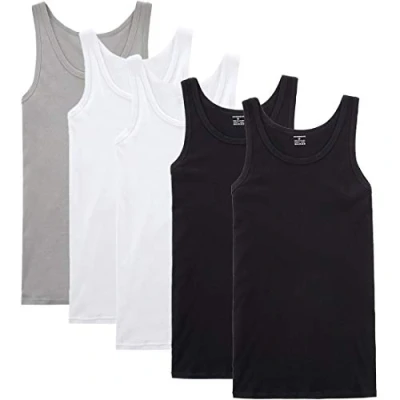 Afbeelding van NUOZA Tanktops in vele kleuren, 100% hoogwaardig katoen, krimpt niet en ondoorzichtig, 2 x wit, zwart, 1 grijs, 4XL