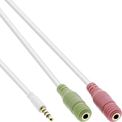 Afbeelding van 3,5mm 4 polig &gt; 2x headset adapter (CTIA/AHJ) / verguld wit 1 meter