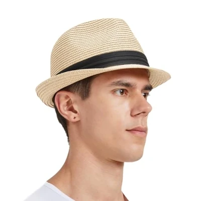 Afbeelding van Zylioo Panama Stro Hoeden Kleine Maat Zomer Fedora Hoed Strand Zonnehoed Rand UV Vakantie Hoed, Cubaanse beige, L