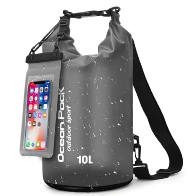 Afbeelding van waterdichte tas met en riemen, rugzak voor outdoor, camping watersport, 5 l, 10 20 licht duurzaam, strand peddeltas, zwart