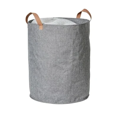 Afbeelding van LOVE IT STORE Premium opbergmand met handvatten Ronde wasmand groot van linnen Grijs Stabiel en veelzijdig 40x40x45 cm