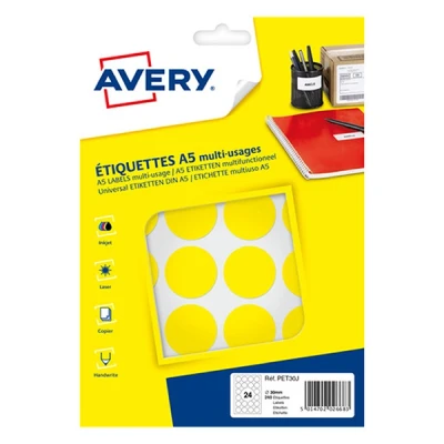 Image de Avery PET30J pastilles de marquage Ø 30 mm (240 étiquettes) jaune