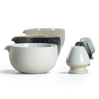 Afbeelding van Japanse natuurlijke steentextuur Matcha chawan met gardehouder, 18 oz. TEANAGOO, K13, lichtgrijs, theekom, Theeschalen, Keramische Bowl Accessoires..