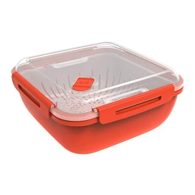 Afbeelding van Rotho Memory Microwave stoompan, 1,7 liter, met zeef voor magnetron, kunststof (PP), BPA vrij, rood/transparant, liter (19,5 x 19,5 9,1 cm)