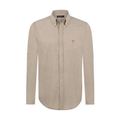 Afbeelding van Felix Hardy Linnen Katoen Blend Shirt Overhemd Heren Beige L